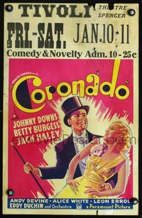2a063 CORONADO window card '35 great artwork of Johnny Downs in tux with cane & sexy Betty Burgess!