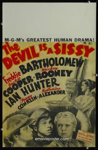 2a073 DEVIL IS A SISSY window card '36 art of Freddie Bartholomew, Jackie Cooper & Mickey Rooney!