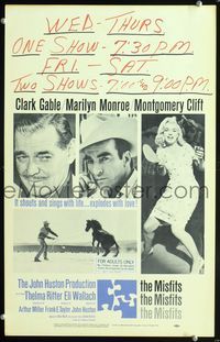2a003 MISFITS window card poster '61 Clark Gable, sexy Marilyn Monroe, Montgomery Clift, John Huston