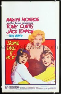 2a001 SOME LIKE IT HOT window card '59 sexy Marilyn Monroe with Tony Curtis & Jack Lemmon in drag!