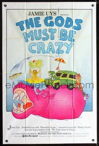 2b054 GODS MUST BE CRAZY French 31x47 '80 Uys Africa comedy, cool different art by Lynch-Guillotin!