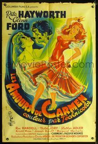 2b058 LOVES OF CARMEN French 31x47 '48 different art of sexy dancing Rita Hayworth by Belinsky!
