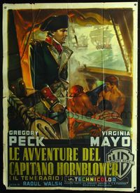 2b086 CAPTAIN HORATIO HORNBLOWER Italian 2p '51 great art of Gregory Peck in uniform by Martinati!