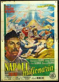 2b176 SIDE STREET STORY Italian two-panel '50 Napoli Milionaria, wacky art of money rain by Deseta!