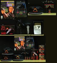 2b026 TOTAL RECALL PROMO BOX 13 promo items'90 handheld LCD game, cool dagger, hats, glasses, watch!