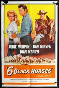 2c035 6 BLACK HORSES one-sheet movie poster '62 Audie Murphy, Dan Duryea, sexy Joan O'Brien!