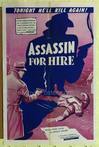 2c081 ASSASSIN FOR HIRE one-sheet '51 cool smoking gun & murder scene art, tonight he'll kill again!