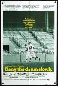 2c098 BANG THE DRUM SLOWLY one-sheet '73 Robert De Niro, image of New York Yankees baseball stadium!
