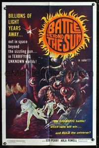 2c102 BATTLE BEYOND THE SUN 1sheet '62 Russian sci-fi, terrifying unknown worlds, cool monster art!