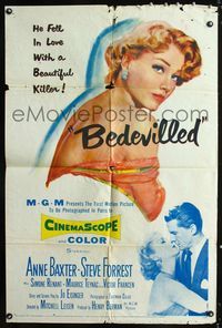 2c108 BEDEVILLED one-sheet movie poster '55 artwork of beautiful killer Anne Baxter!