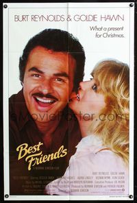 2c112 BEST FRIENDS advance one-sheet '82 great close up of Goldie Hawn biting Burt Reynolds' ear!