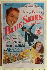 2c144 BLUE SKIES 1sheet '46 art of dancing Fred Astaire & Bing Crosby, Joan Caulfield, Irving Berlin