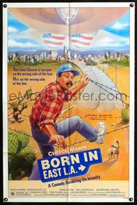 2c152 BORN IN EAST L.A. 1sh '87 great artwork of Cheech Marin crossing the border