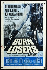 2c153 BORN LOSERS one-sheet '67 Tom Laughlin directs and stars as Billy Jack, sexy motorcycle image!