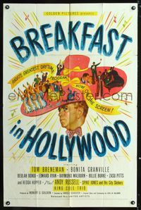 2c161 BREAKFAST IN HOLLYWOOD one-sheet '46 Spike Jones and His City Slickers, Nat King Cole Trio!