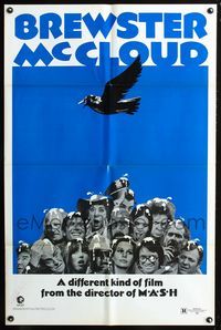 2c164 BREWSTER McCLOUD style B teaser 1sh '71 Robert Altman, whole cast covered with bird droppings!