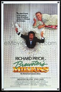 2c165 BREWSTER'S MILLIONS one-sheet '85 Richard Pryor & John Candy need to spend LOTS of money!