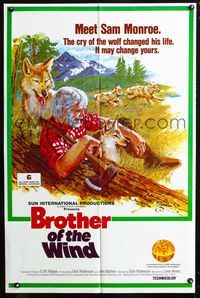 2c173 BROTHER OF THE WIND 1sh '72 cool art of Leon Ames living in nature with wolves by Tanenbaum!