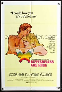 2c184 BUTTERFLIES ARE FREE 1sheet '72 cool art of would-be lovers Goldie Hawn & blind Edward Albert!
