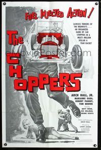 2c214 CHOPPERS one-sheet '62 cool art of punk stealing hot rod, lawless terrors of the highways!