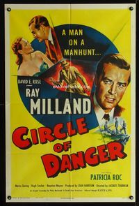 2c220 CIRCLE OF DANGER 1sheet '51 Ray Milland is a man on a manhunt, directed by Jacques Tourneur!