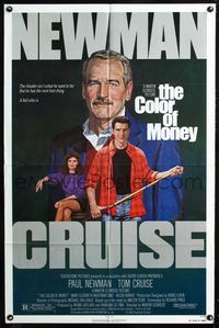 2c236 COLOR OF MONEY 1sheet '86 Robert Tanenbaum artwork of Paul Newman & Tom Cruise playing pool!