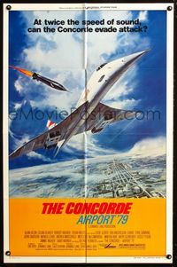 2c241 CONCORDE: AIRPORT '79 style B 1sheet '79 cool art of the fastest airplane attacked by missile!