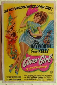 2c026 COVER GIRL one-sheet '44 sexiest full-length Rita Hayworth laying down with flowing red hair!