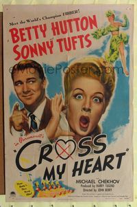 2c265 CROSS MY HEART one-sheet poster '46 Betty Hutton meets Sonny Tufts, world champion fibber!