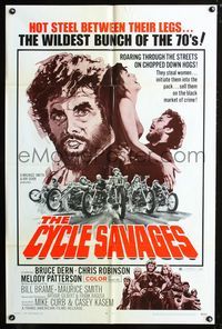 2c271 CYCLE SAVAGES one-sheet poster '70 hot steel between their legs, great motorcycle artwork!