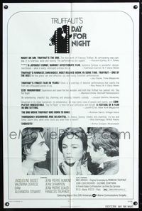 2c276 DAY FOR NIGHT one-sheet '73 Francois Truffaut's La Nuit Americaine, sexy Jacqueline Bisset!