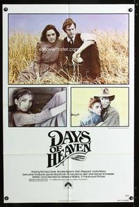 2c279 DAYS OF HEAVEN one-sheet movie poster '78 Richard Gere, Brooke Adams, Terrence Malick