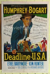 2c285 DEADLINE-U.S.A. one-sheet '52 newspaper editor Humphrey Bogart, best journalism movie ever!