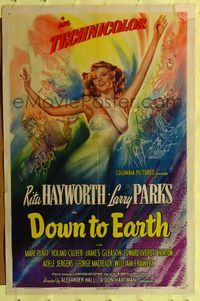 2c015 DOWN TO EARTH style A one-sheet '46 sensational colorful artwork of sexiest Rita Hayworth!