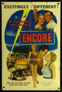 2c325 ENCORE one-sheet movie poster '52 W. Somerset Maugham, sexy performer Glynis Johns, English!