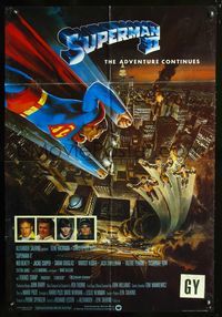 2c591 SUPERMAN II English 1sheet '81 Christopher Reeve, great artwork over New York City by Gouzee!