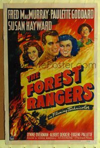 2c359 FOREST RANGERS one-sheet '42 Fred MacMurray, Paulette Goddard, Susan Hayward, cool artwork!