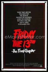 2c366 FRIDAY THE 13th 4 int'l one-sheet poster '84 slasher sequel, this is Jason's unlucky day!