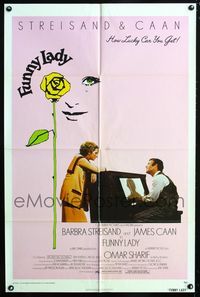 2c373 FUNNY LADY one-sheet movie poster '75 Barbra Streisand watches James Caan play piano!
