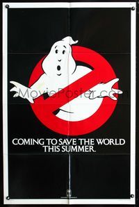 2c380 GHOSTBUSTERS teaser 1sh '84 Ivan Reitman, classic no ghost cartoon logo on black background!