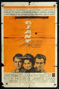 2c381 GIANT one-sheet movie poster R63 James Dean, Elizabeth Taylor, Rock Hudson