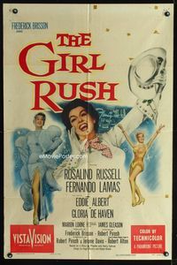 2c383 GIRL RUSH one-sheet movie poster '55 artwork of sexy showgirl Rosalind Russell in Las Vegas!