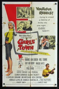 2c384 GIRLS TOWN one-sheet movie poster '59 sexy bad youthful rebel Mamie Van Doren, Mel Torme
