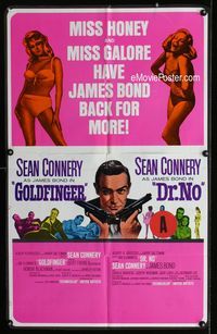 2c006 GOLDFINGER/DR NO one-sheet '66 Sean Connery as James Bond, plus sexy Miss Honey & Miss Galore!