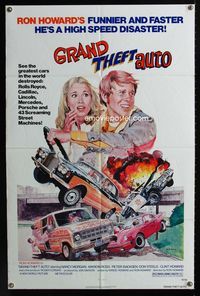 2c394 GRAND THEFT AUTO one-sheet poster '77 Ron Howard, Roger Corman, John Solie car crash art!