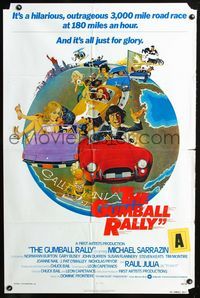 2c403 GUMBALL RALLY int'l one-sheet '76 Michael Sarrazin, cool art of car racing around the world!