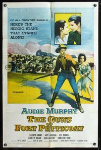 2c404 GUNS OF FORT PETTICOAT 1sheet '57 artwork of Audie Murphy wielding two guns defending women!