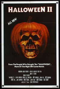 2c407 HALLOWEEN II one-sheet poster '81 cool jack-o-lantern skull image, the night HE came home!
