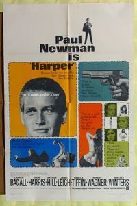 2c411 HARPER one-sheet movie poster '66 Paul Newman has many fights, Lauren Bacall