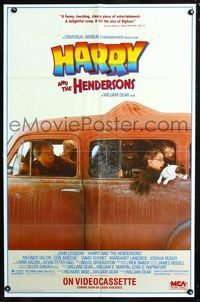 2c412 HARRY & THE HENDERSONS video 1sh '87 Bigfoot lives with John Lithgow & Melinda Dillon!